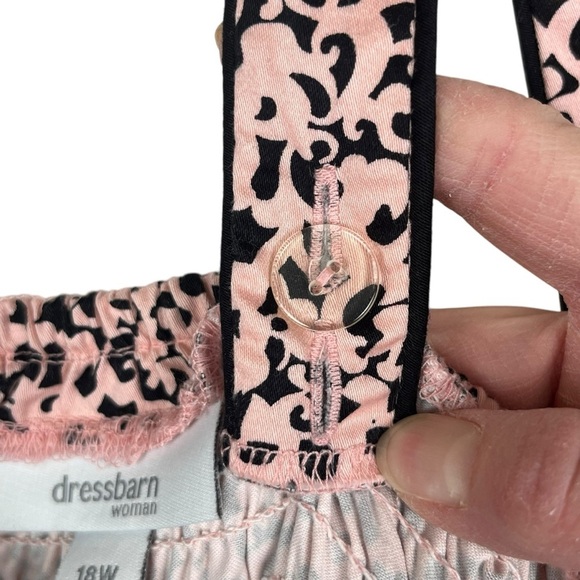 Dressbarn Pink & Black Summer Smocked Patterned Sundress with Front Bow Size 18W - Picture 7 of 11